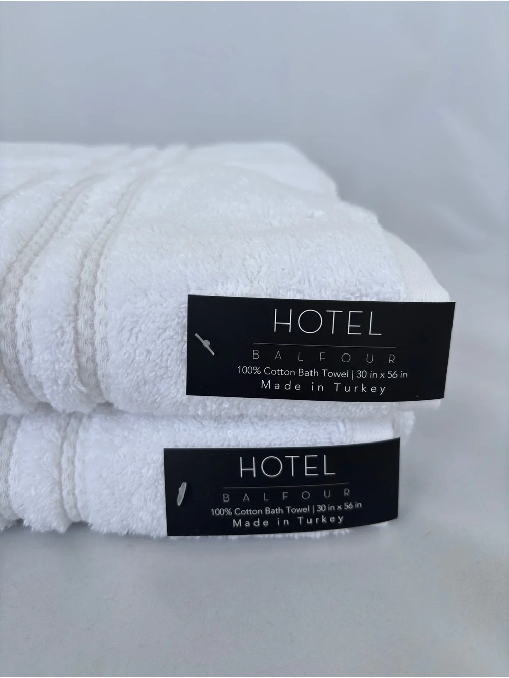 NWT 4Pc Hotel Balfour Turkish Cotton Pure White Towels Ribbed Dobby Border